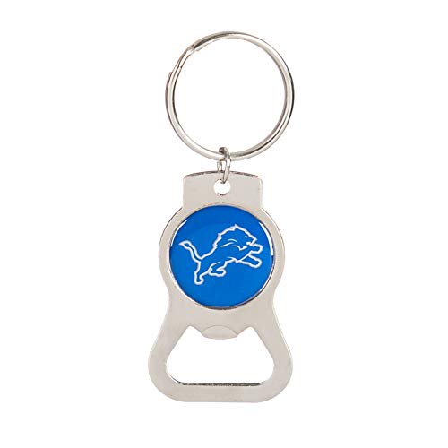 Detroit Lions Premium Solid Metal Bottle Opener Keychain, Silver Key Ring, Domed Team Logo, Officially Licensed