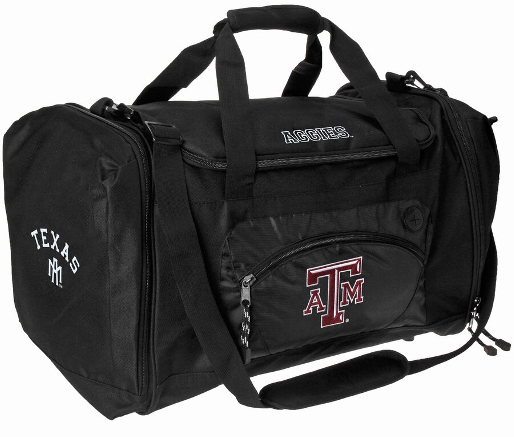 Texas A&M University Aggies Premium Duffel Bag, 20x12x11 Inch, Team Color, Heavy Duty, Black Roadblock Design, Embroidered Logo, Officially Licensed