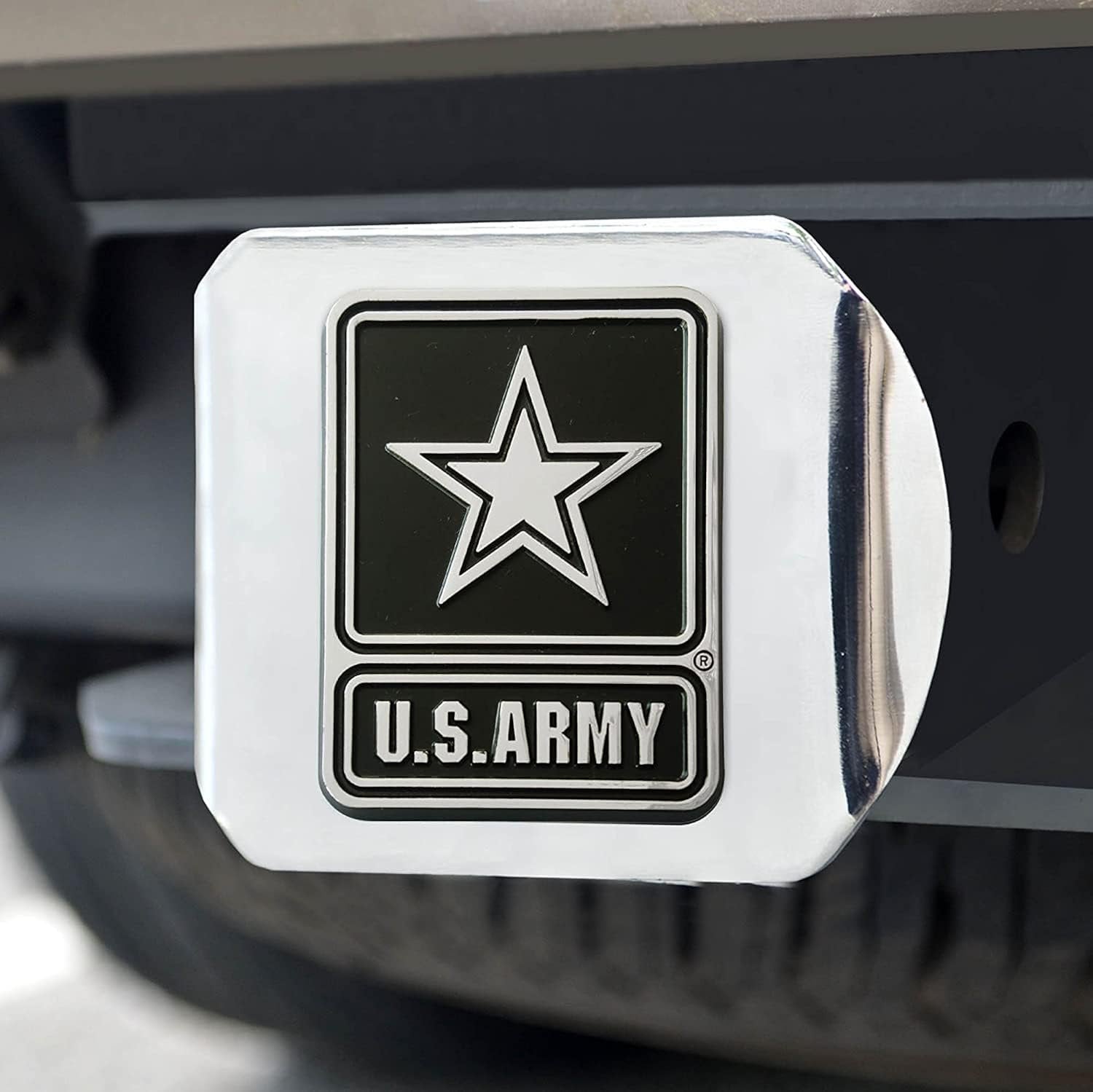 United States Army Military Hitch Cover Solid Metal with Raised Chrome Metal Emblem 2" Square Type III, Officially Licensed