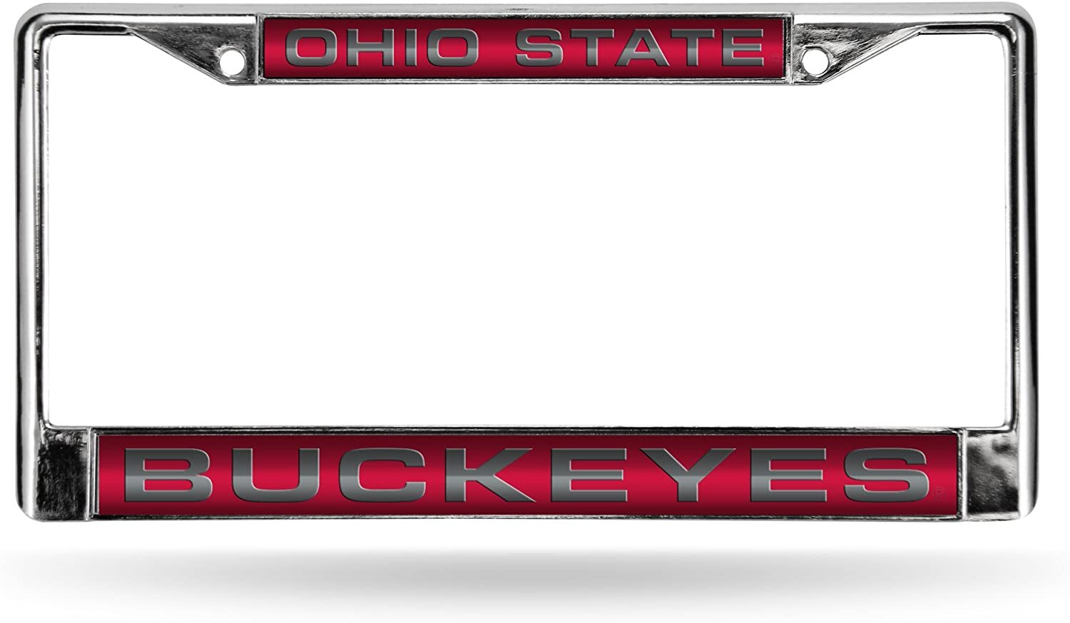 Ohio State University Buckeyes Chrome Metal License Plate Frame Tag Cover, Laser Acrylic Mirrored Inserts, 12x6 Inch