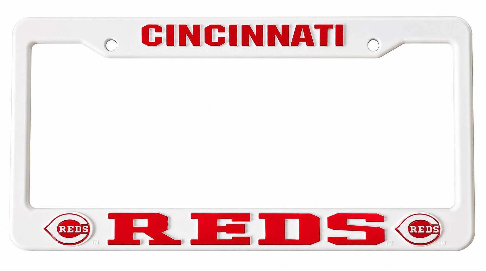 Cincinnati Reds License Plate Frame Tag Cover, White Plastic, 12x6 Inch, Officially Licensed