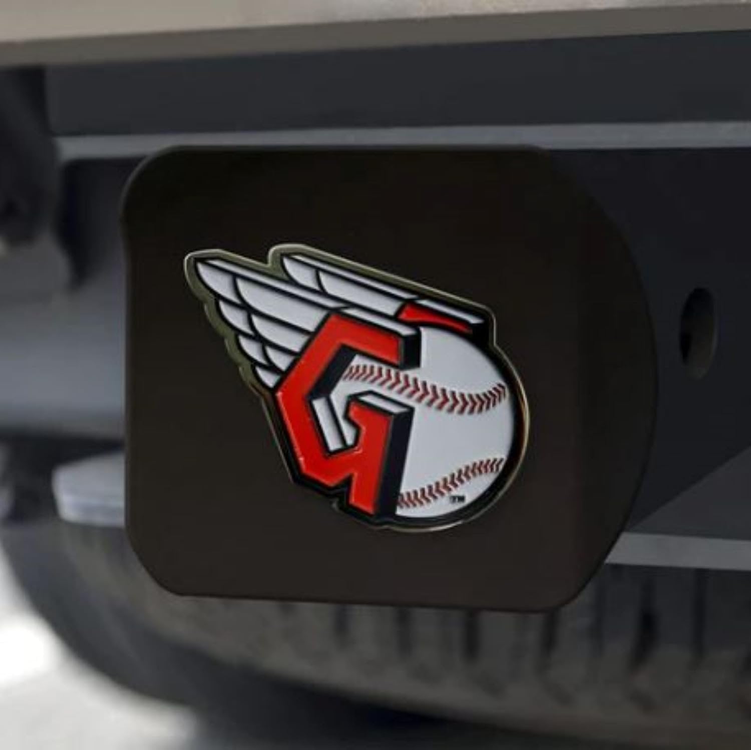 Cleveland Guardians Hitch Cover, Black Solid Metal, Raised Color Emblem, 2" Square, Officially Licensed
