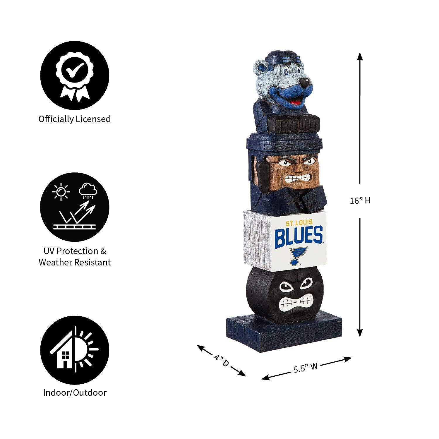 St Louis Blues Tiki Totem Garden Statue, Hand Painted Resin, 16 Inch, Indoor Outdoor Decor, Officially Licensed