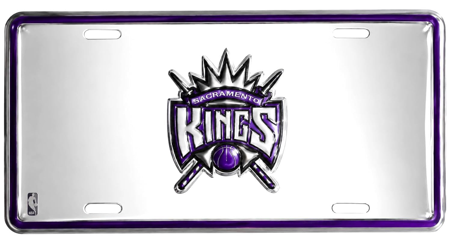 Sacramento Kings Metal License Plate, Retro Logo, Silver with Purple Border, 12x6 Inch, Officially Licensed