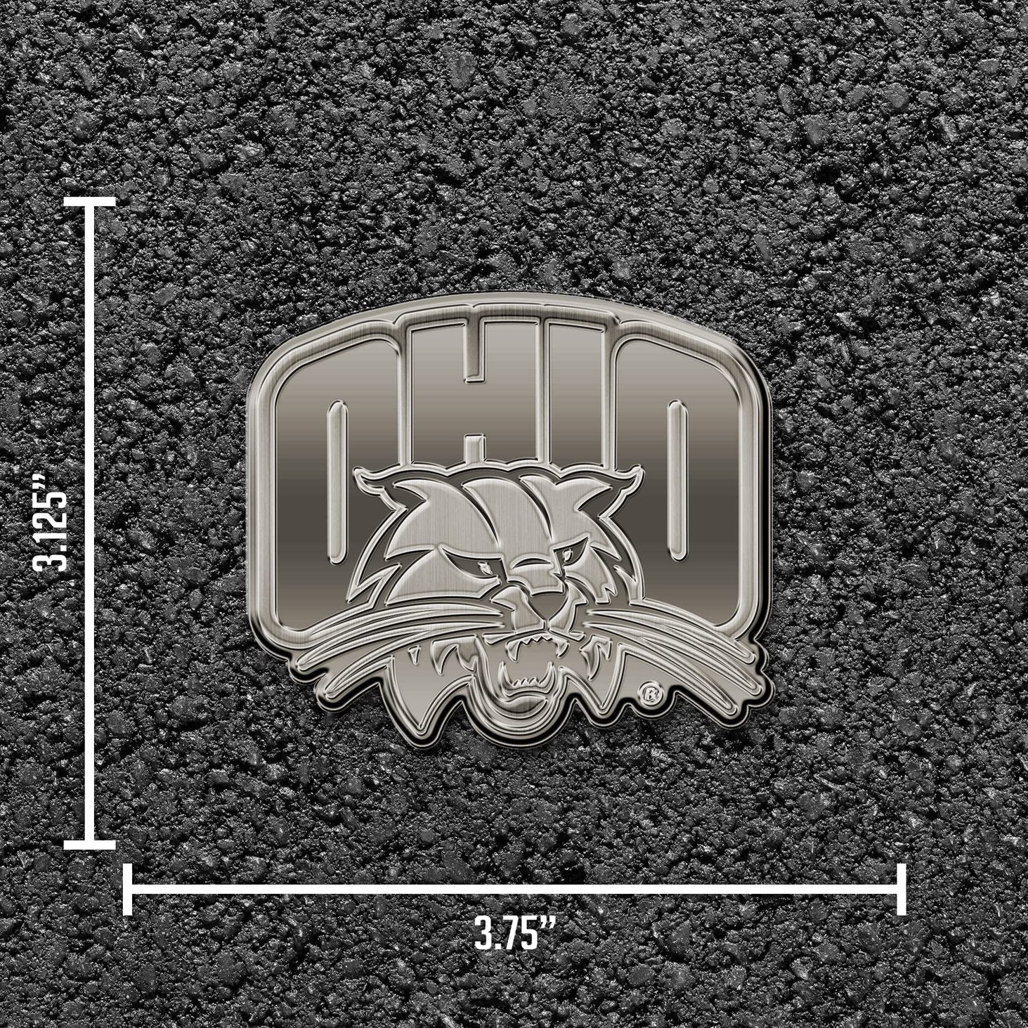 University of Ohio Bobcats Auto Emblem Solid Metal, Raised, Die Cut, Antique Nickel Design, Full Adhesive Backing, Officially Licensed