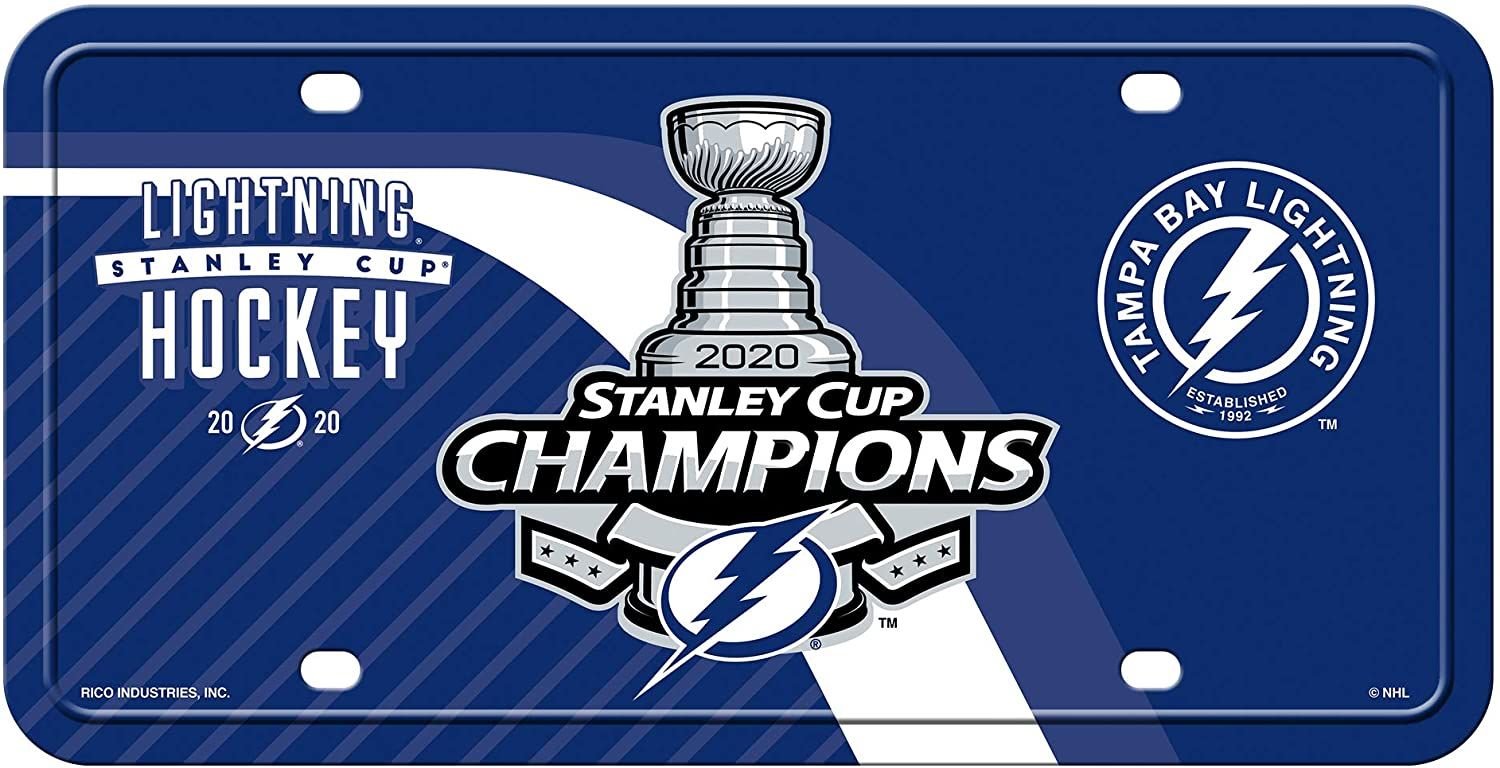 Tampa Bay Lightning 2020 Champions Premium Metal Tag License Plate, 12x6 Inch, Pre-Drilled Holes, Officially Licensed