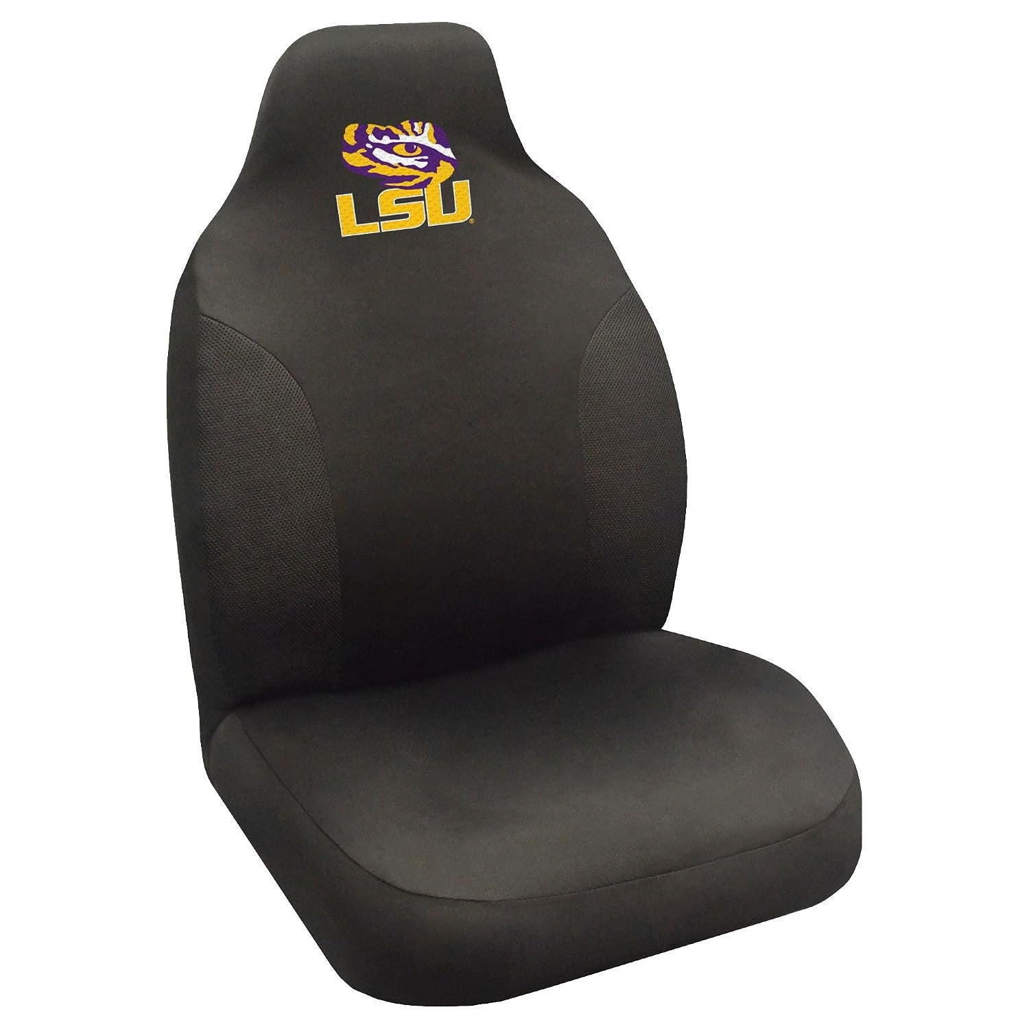 Louisiana State University Tigers LSU Premium Embroidered Black Auto Bucket Seat Cover, 48x20 Inch, Elastic