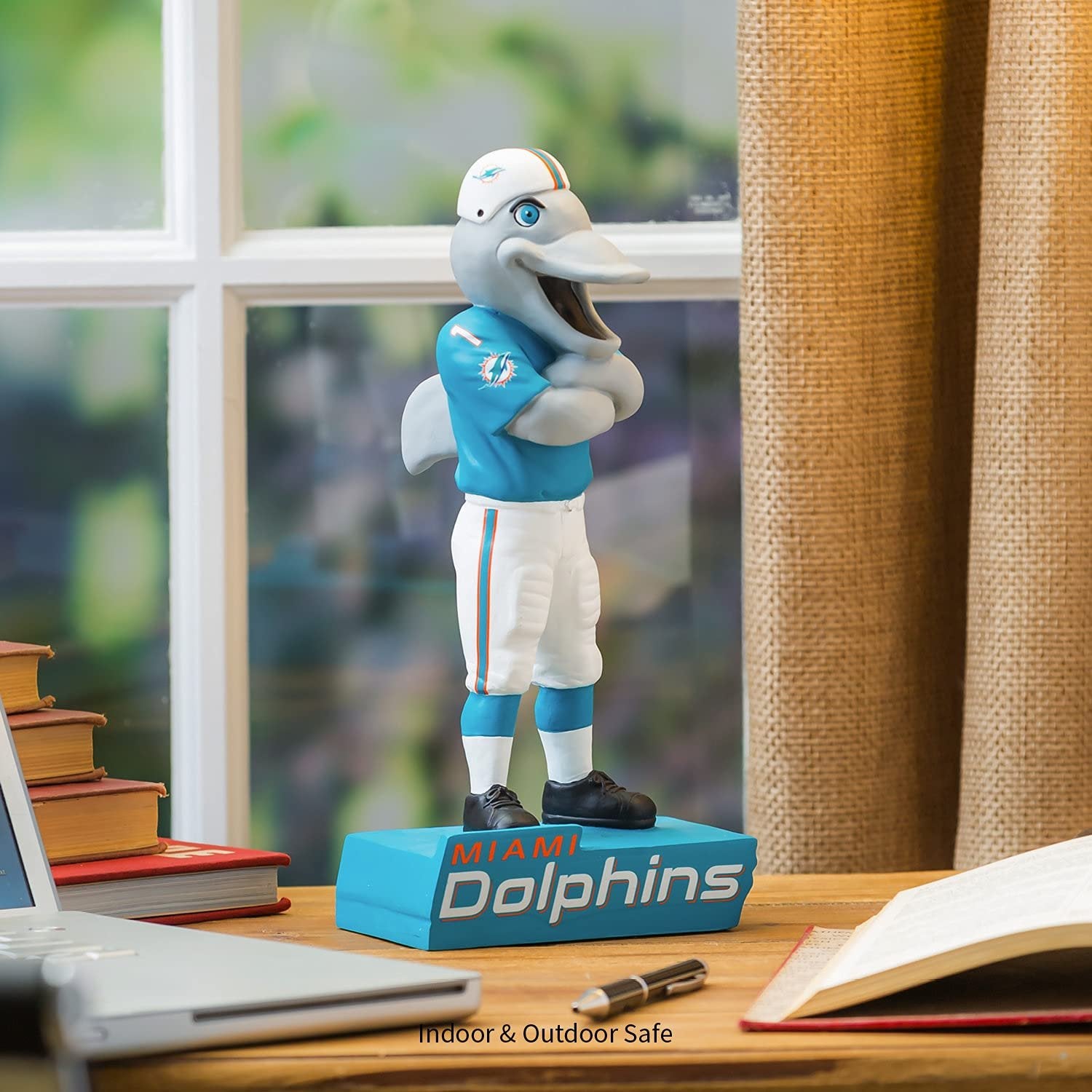 Miami Dolphins Team Mascot Garden Statue, Hand Painted Resin, 12 Inch, Indoor Outdoor Decorative Sports Mascot, Officially Licensed