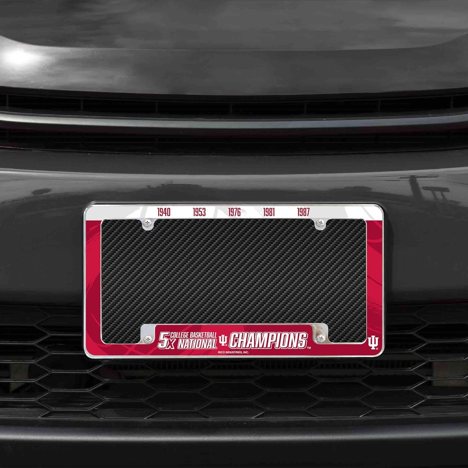 Indiana University Hoosiers Premium Metal License Plate Frame Tag Cover, 5-Time Champions, 12x6 inch, Pre-Drilled Holes, Officially Licensed