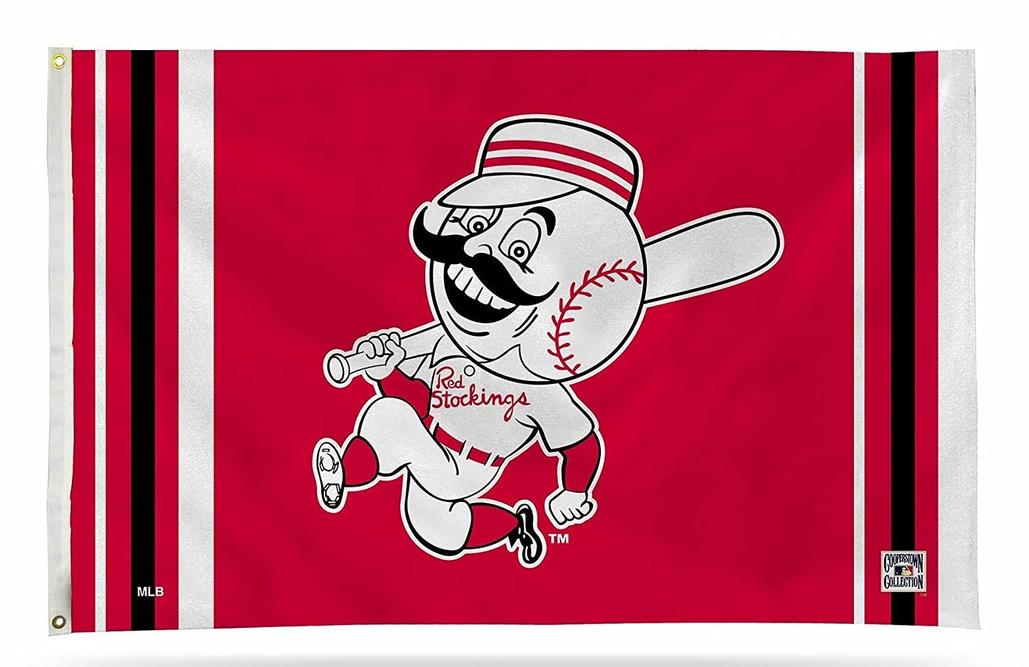 Cincinnati Reds Premium 3x5 Feet Flag Banner, Retro Batter Cooperstown Logo, Metal Grommets, Outdoor Indoor, Single Sided