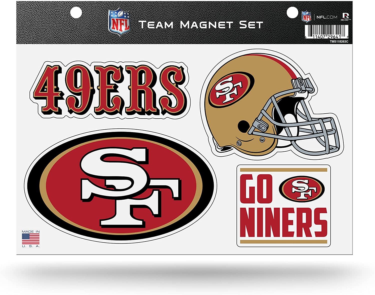 San Francisco 49ers Team Multi Magnet Set, 8.5x11 Inch Auto Home, 4 Piece Sheet