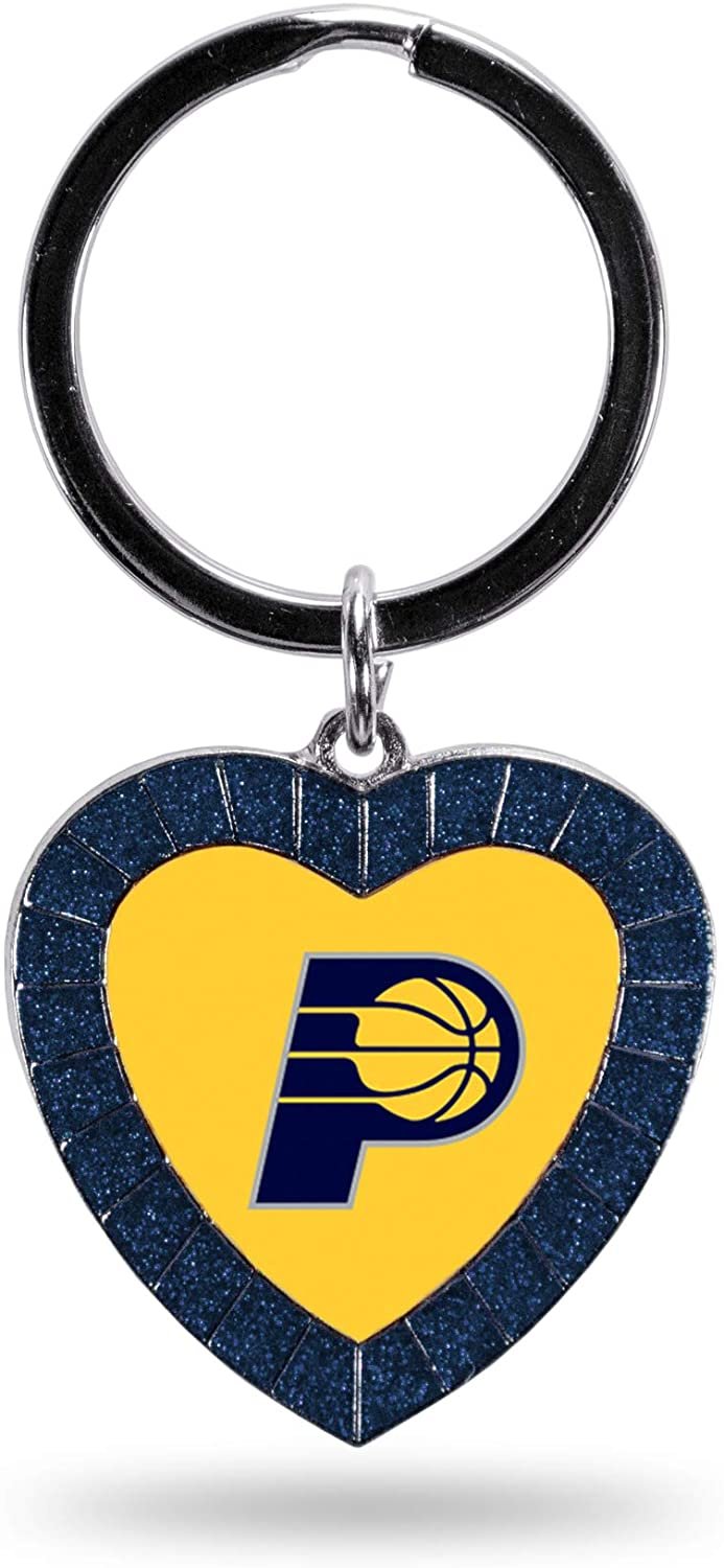 Indiana Pacers Metal Keychain Rhinestone Colored Heart Shape