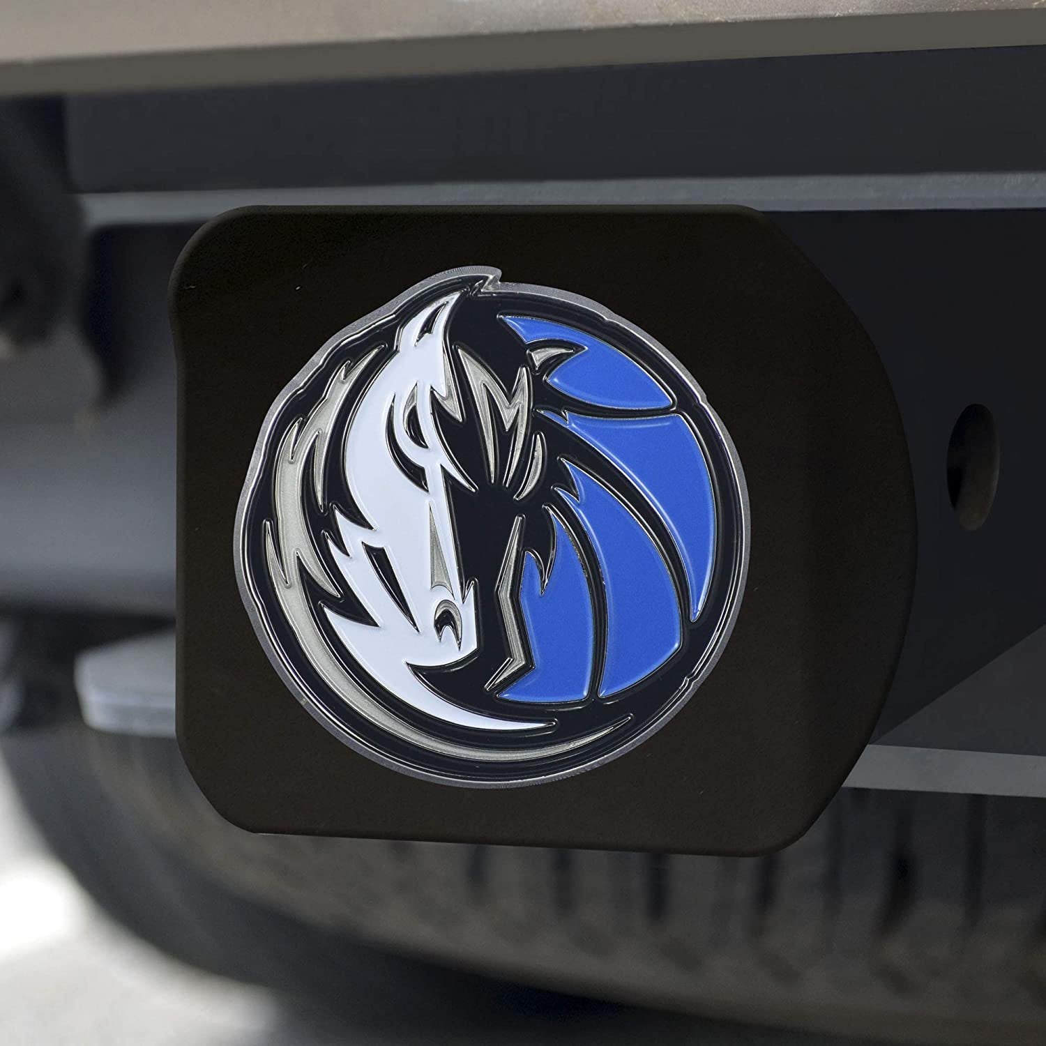 Dallas Mavericks Solid Metal Black Hitch Cover with Color Metal Emblem 2 Inch Square Type III
