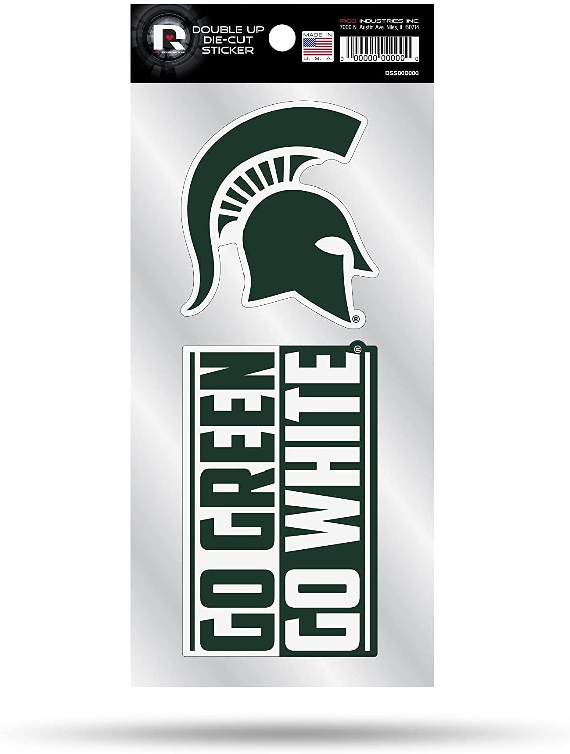 Michigan State University Spartans 2-Piece Double Up Die Cut Sticker Decal Sheet, 4x8 Inch