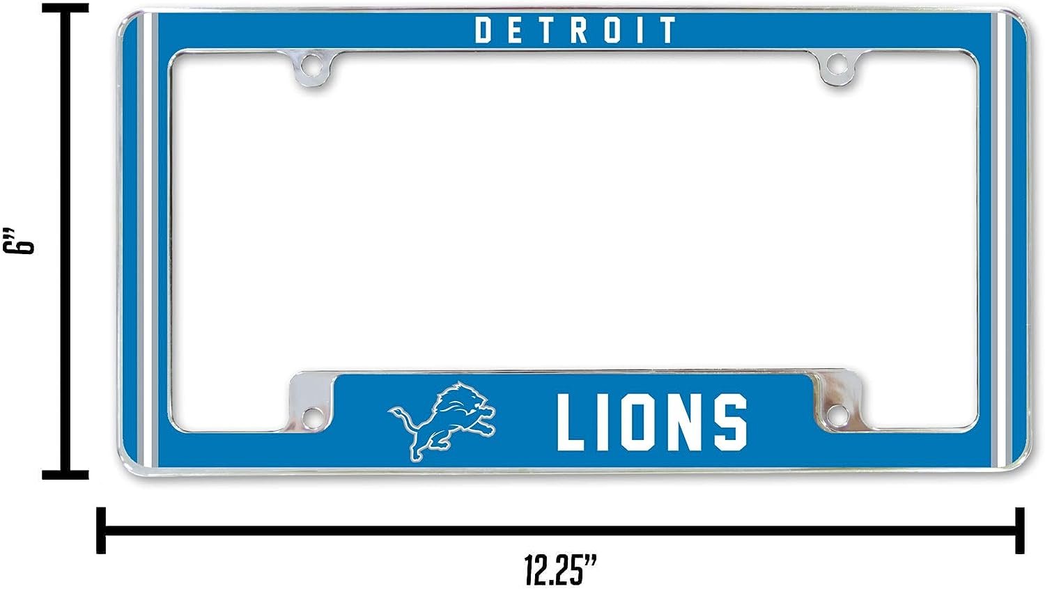 Detroit Lions Metal License Plate Frame Chrome Tag Cover Alternate Design 6x12 Inch