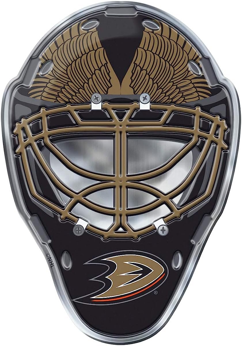 Anaheim Ducks Mask Auto Emblem, Aluminum Metal, Embossed Team Color, Raised Decal Sticker, Full Adhesive Backing