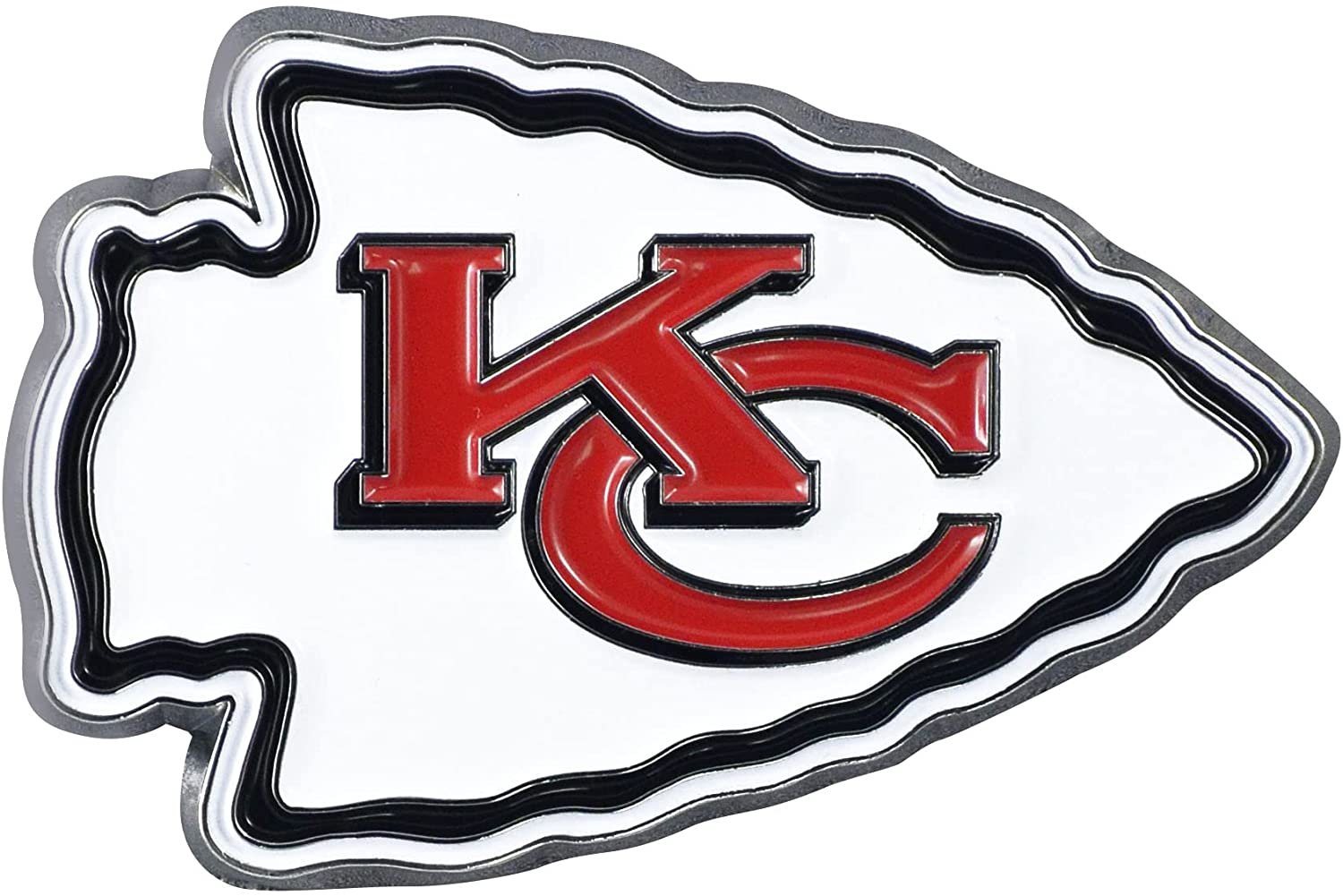 Kansas City Chiefs Premium Solid Metal Raised Auto Emblem, Team Color, Shape Cut, Adhesive Backing