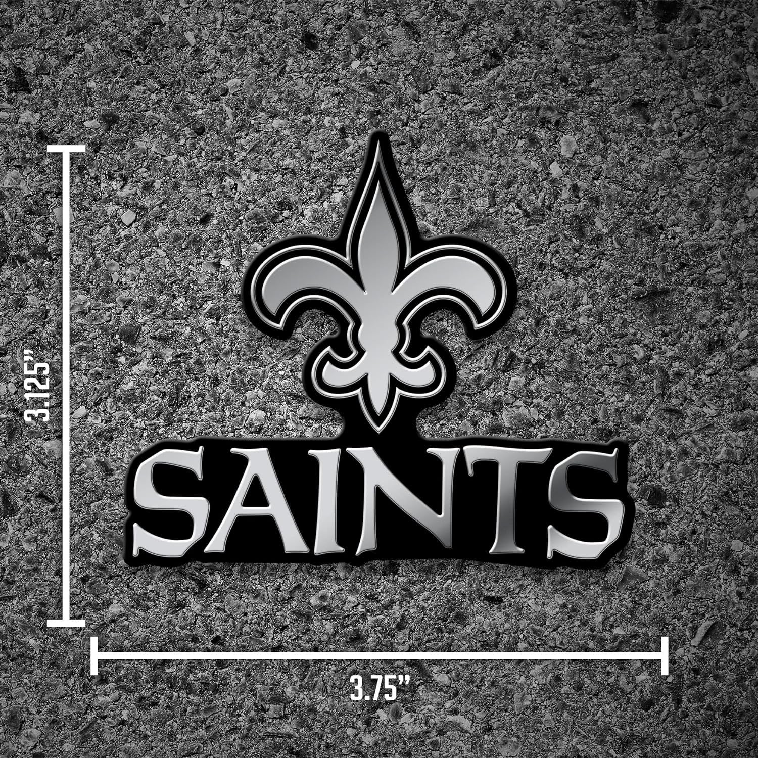 New Orleans Saints Auto Emblem, Silver Chrome Color, Raised Molded Plastic, 3.5 Inch, Adhesive Tape Backing
