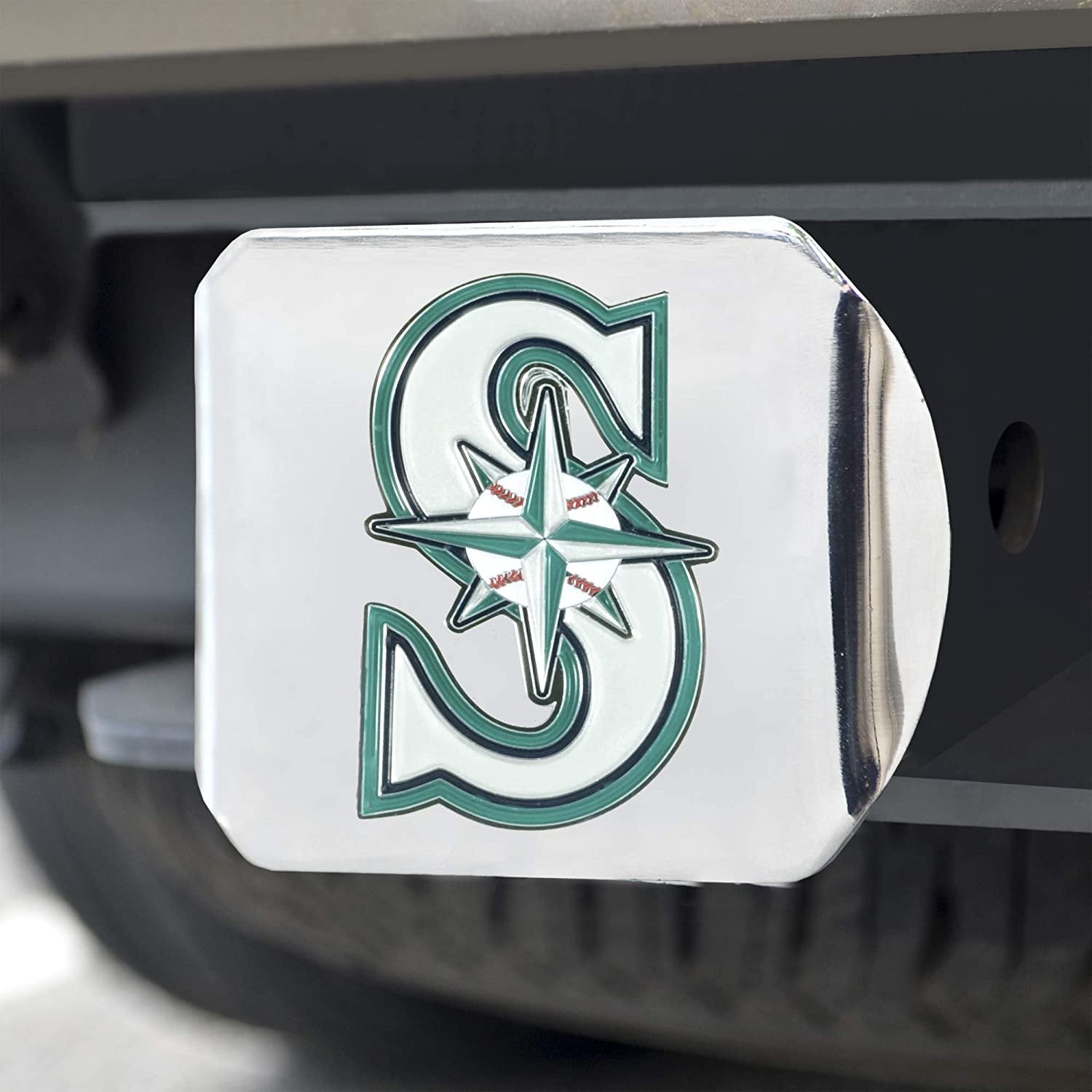 Seattle Mariners Hitch Cover Solid Metal with Raised Color Metal Emblem 2" Square Type III