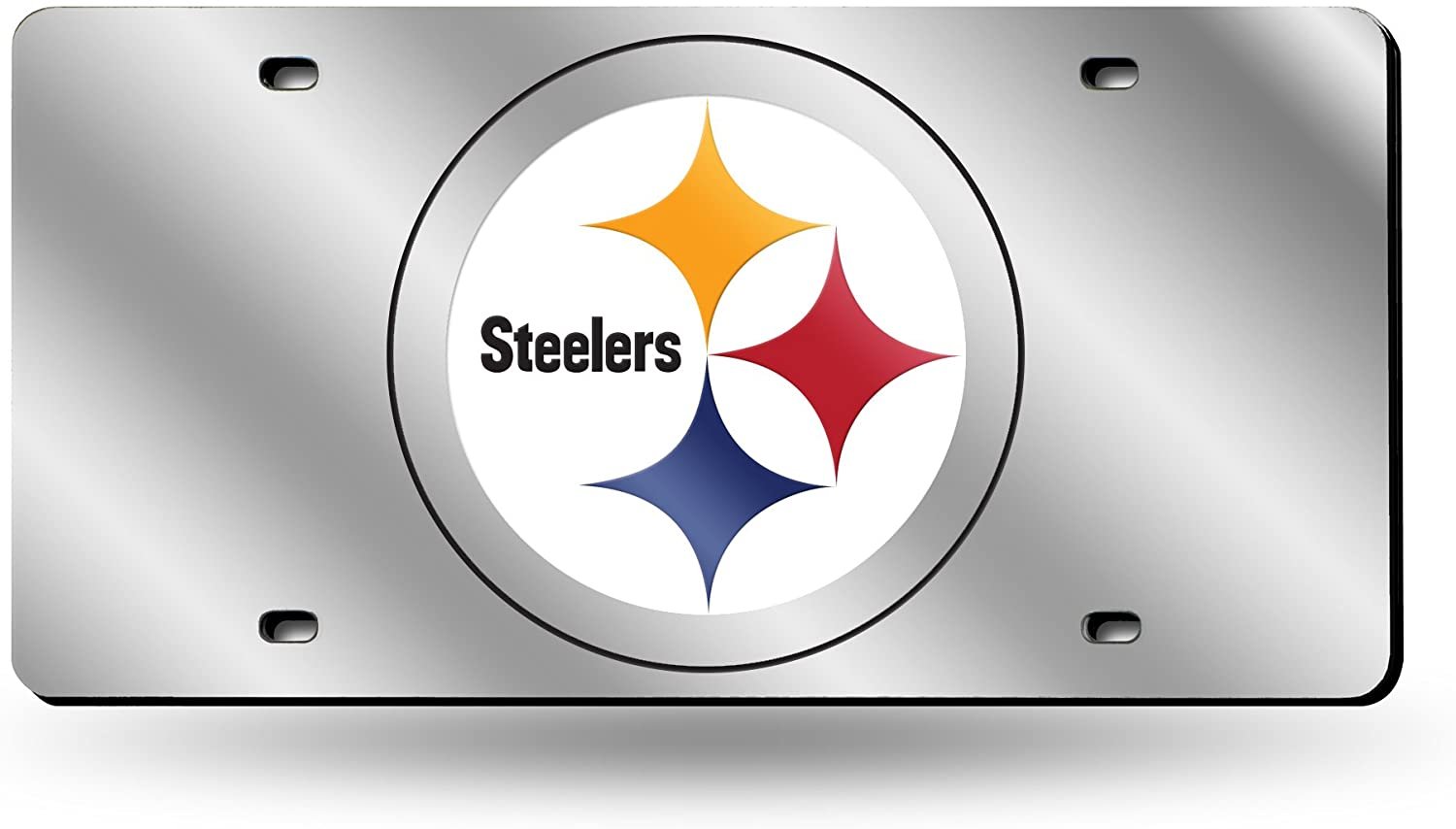 Pittsburgh Steelers Premium Laser Cut Tag License Plate, Mirrored Acrylic Inlaid, 12x6 Inch