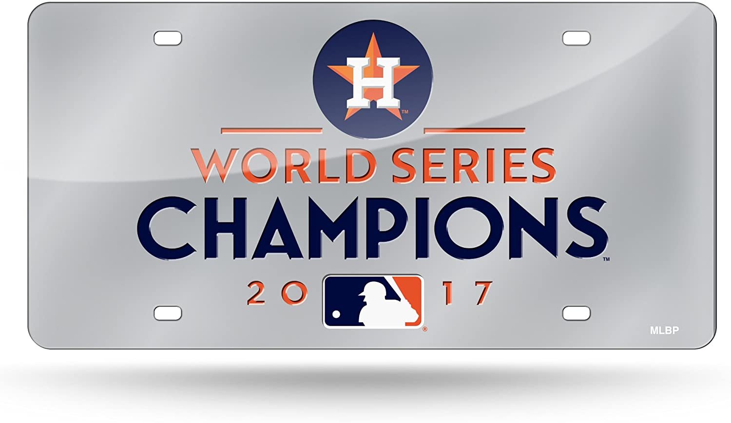 Houston Astros 2017 World Series Champions Laser Cut Tag License Plate, Mirrored Acrylic Inlaid, 12x6 Inch