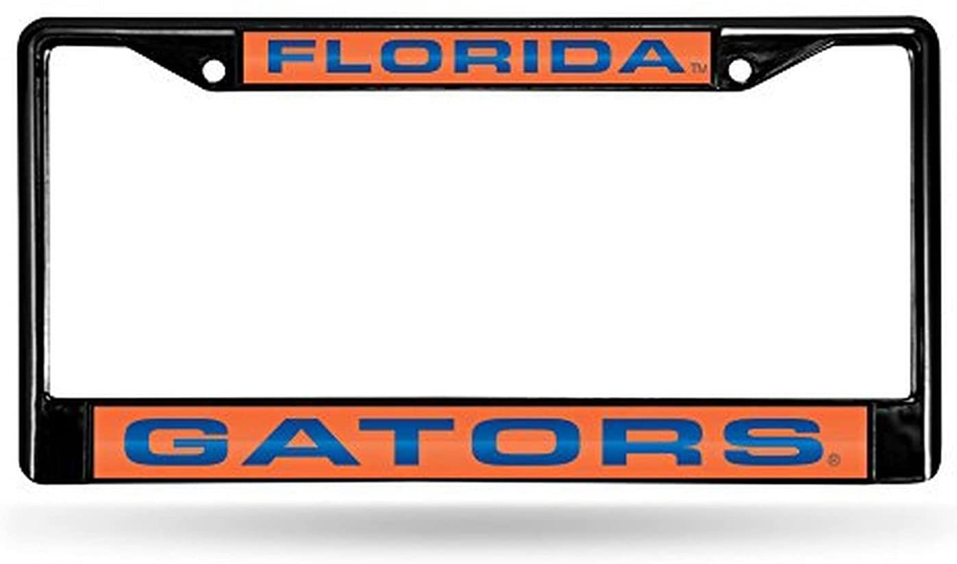 University of Florida Gators Metal License Plate Frame Black Tag Cover, Laser Acrylic Mirrored Inserts, 12x6 Inch