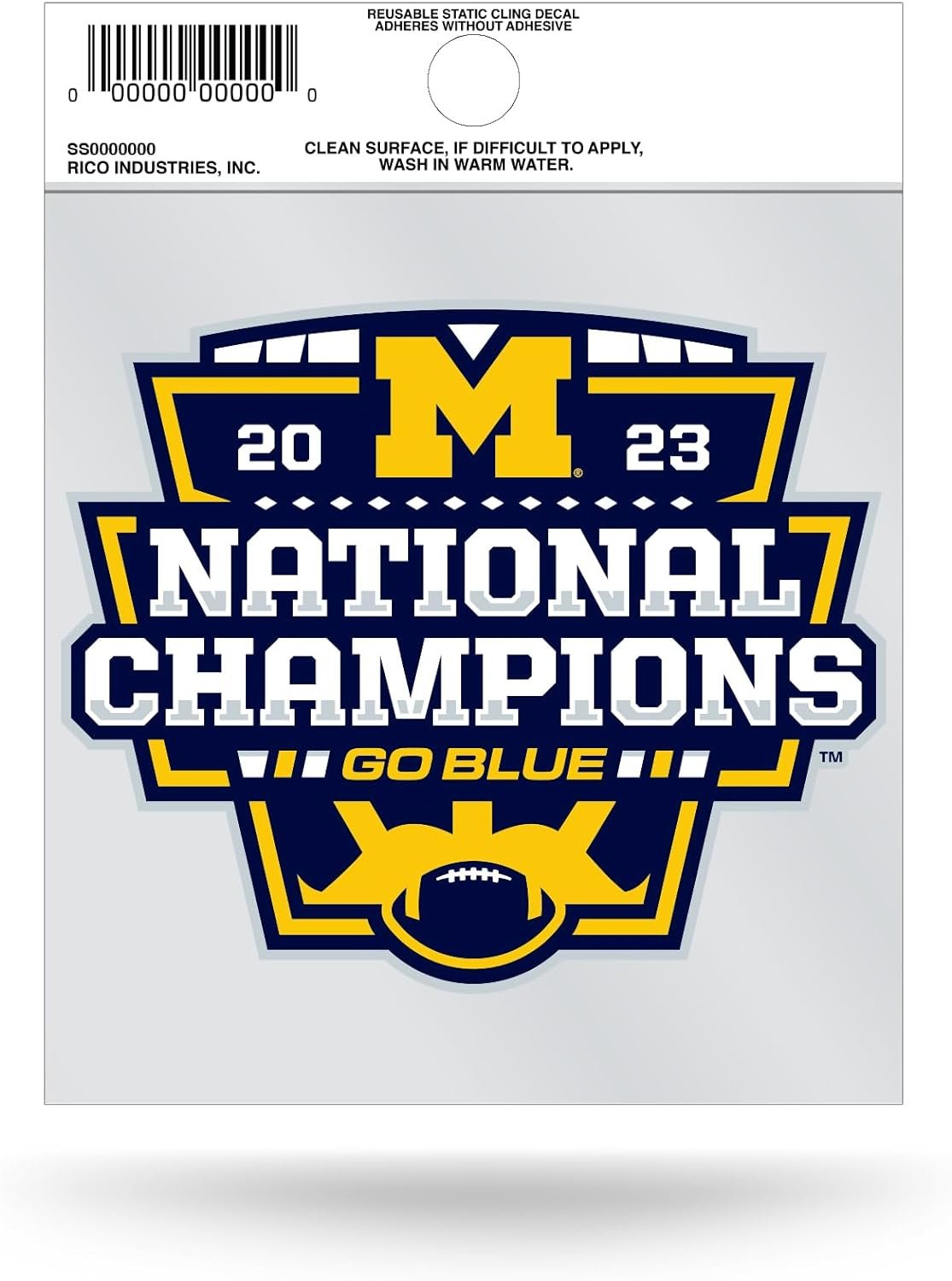 University of Michigan Wolverines 2024 Champions Static Cling Decal Sticker, 3 Inch, Flat Vinyl, Peel and Stick