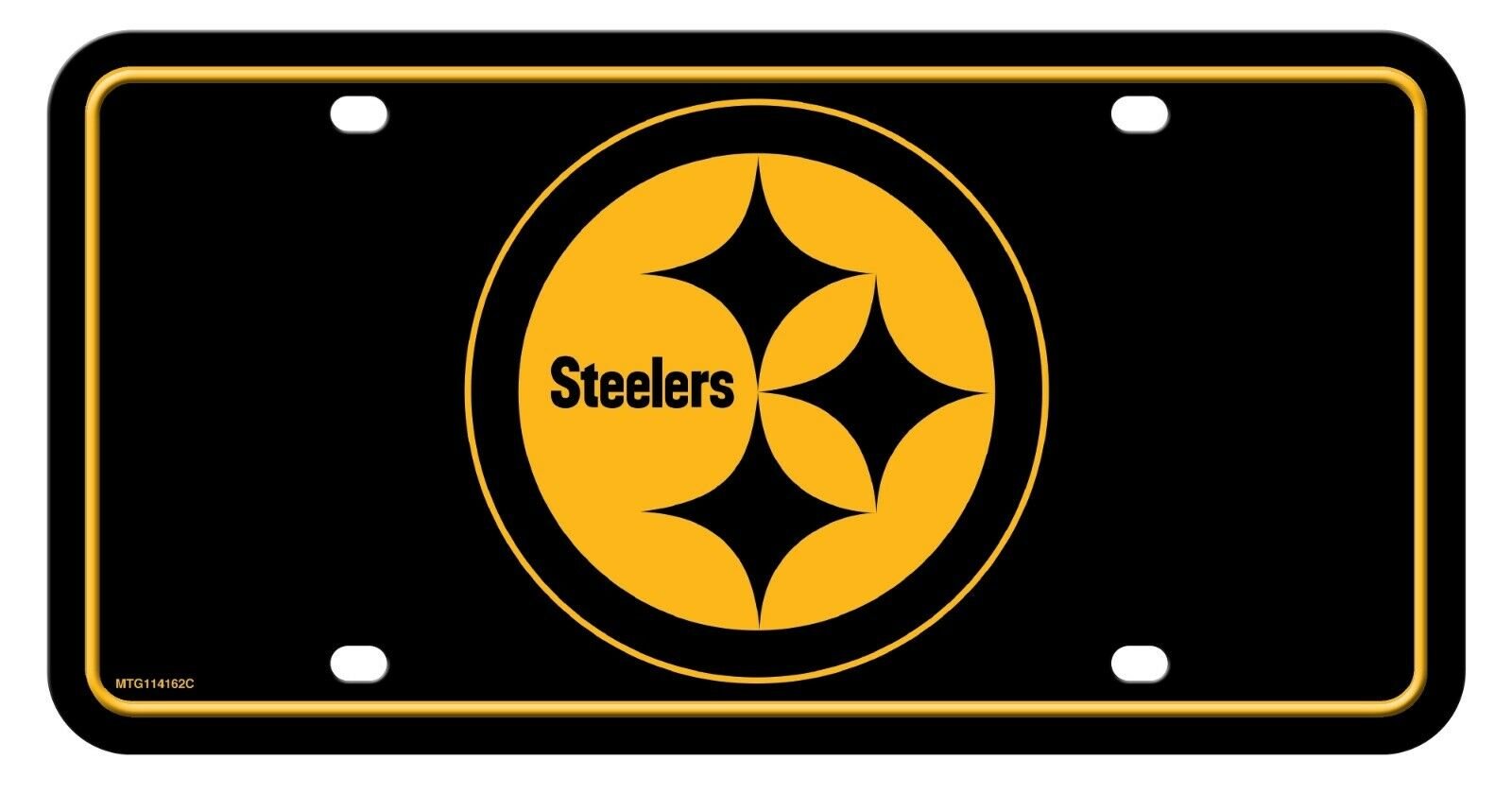 Pittsburgh Steelers Metal Auto Tag License Plate, Black and Gold Design, 6x12 Inch