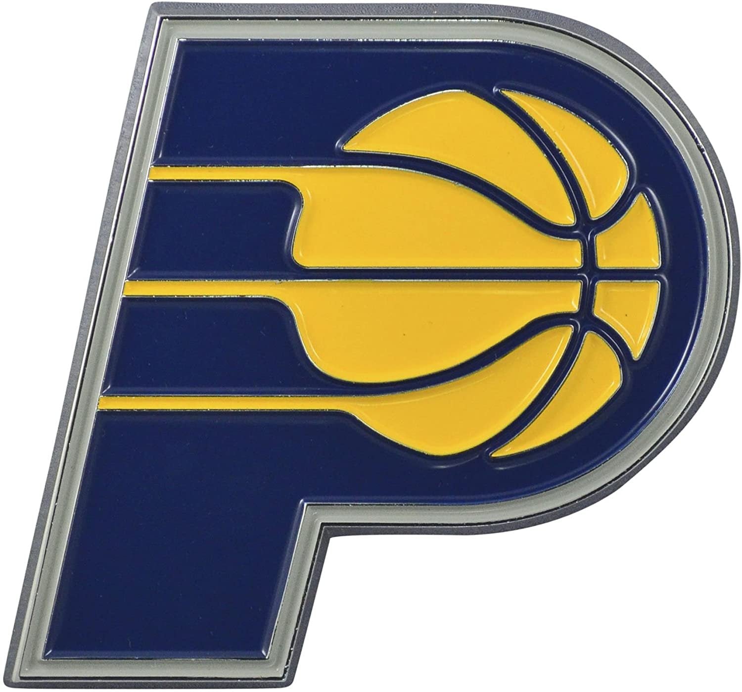 Indiana Pacers Premium Solid Metal Raised Auto Emblem, Team Color, Shape Cut, Adhesive Backing