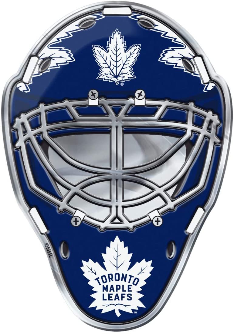Toronto Maple Leafs Mask Auto Emblem, Aluminum Metal, Embossed Team Color, Raised Decal Sticker, Full Adhesive Backing