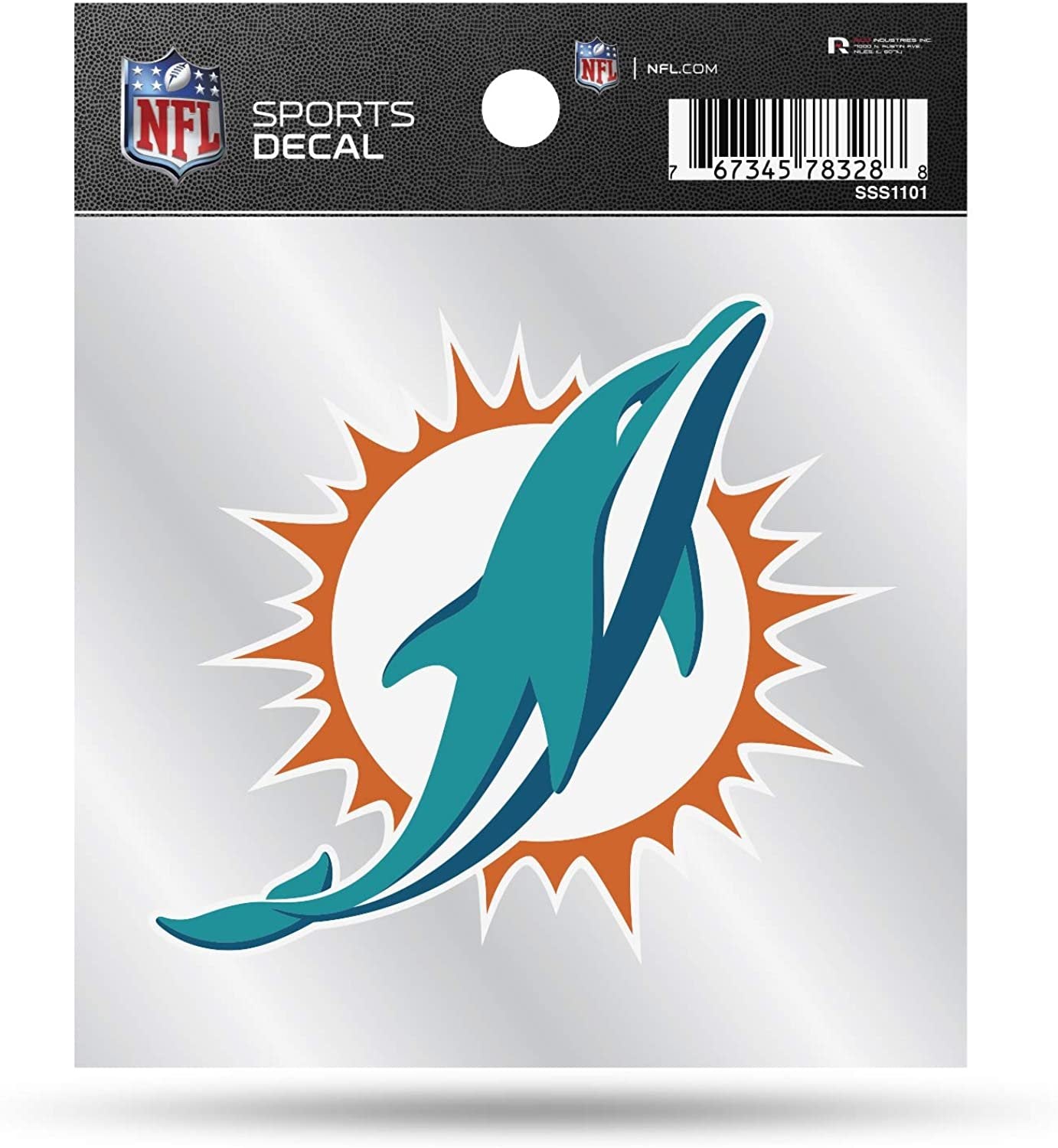 Miami Dolphins 4x4 Inch Die Cut Decal Sticker, Primary Logo, Clear Backing