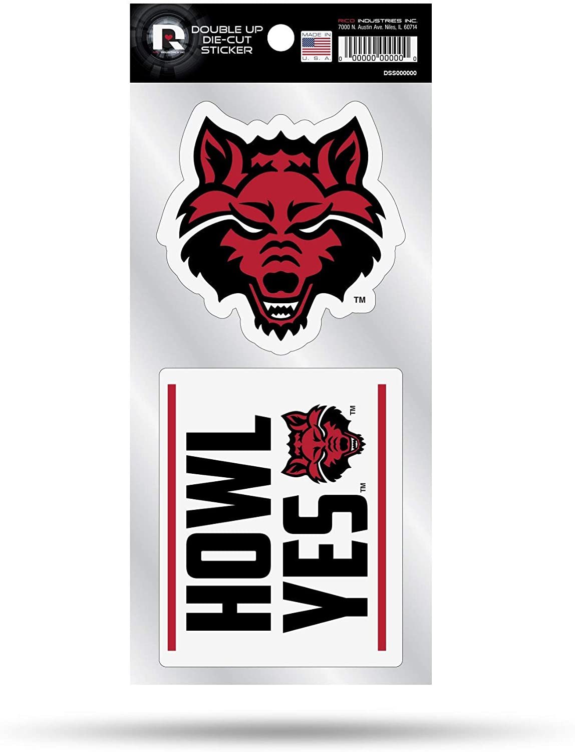 Arkansas State University Red Wolves 2-Piece Double Up Die Cut Sticker Decal Sheet, 4x8 Inch