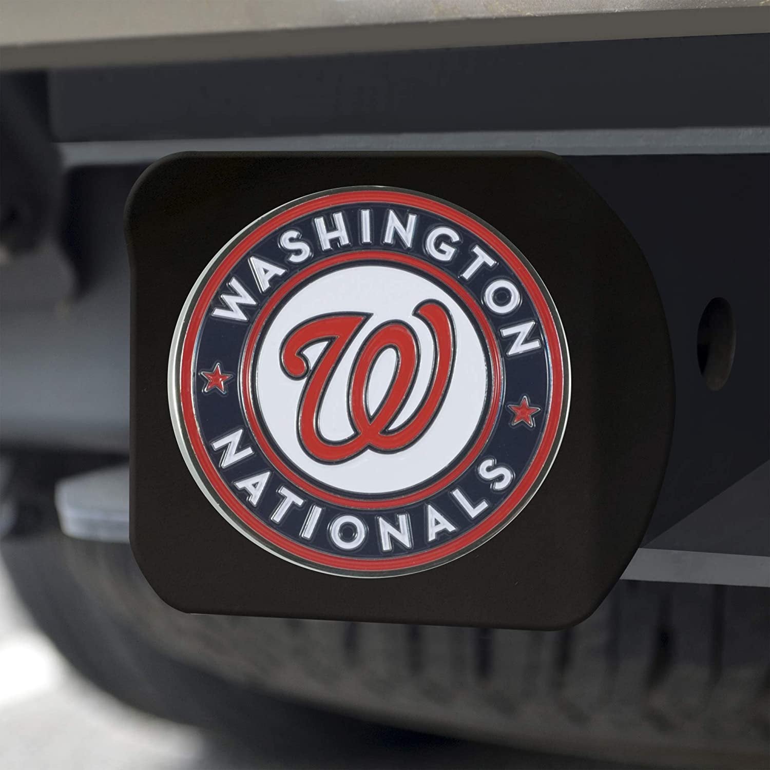 Washington Nationals Hitch Cover Black Solid Metal with Raised Color Metal Emblem 2" Square Type III