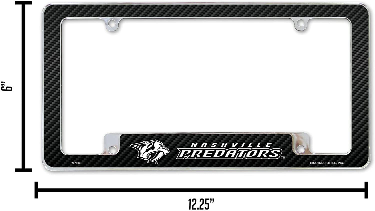 Nashville Predators Metal License Plate Frame Chrome Tag Cover Carbon Fiber Design 6x12 Inch