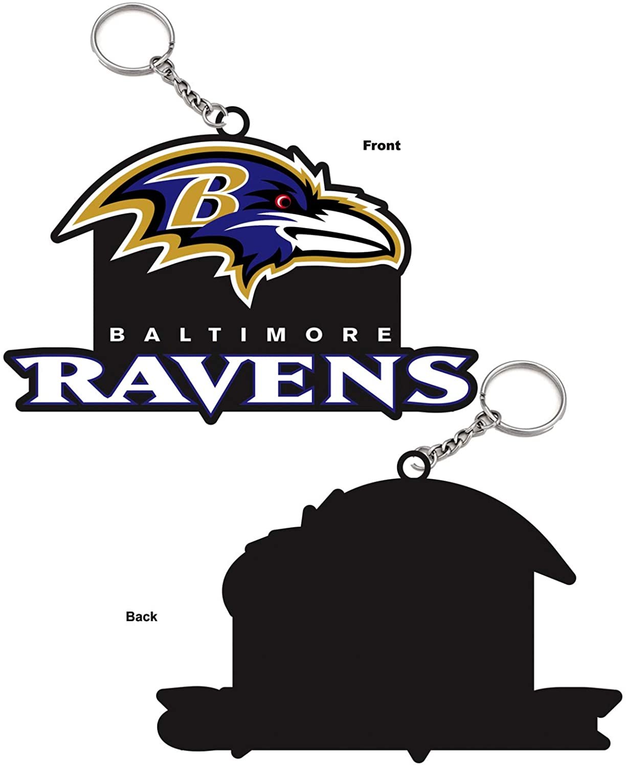 Baltimore Ravens Bold Sporty Rubber Keychain - 5" Long x 3" Wide x 0.2" High