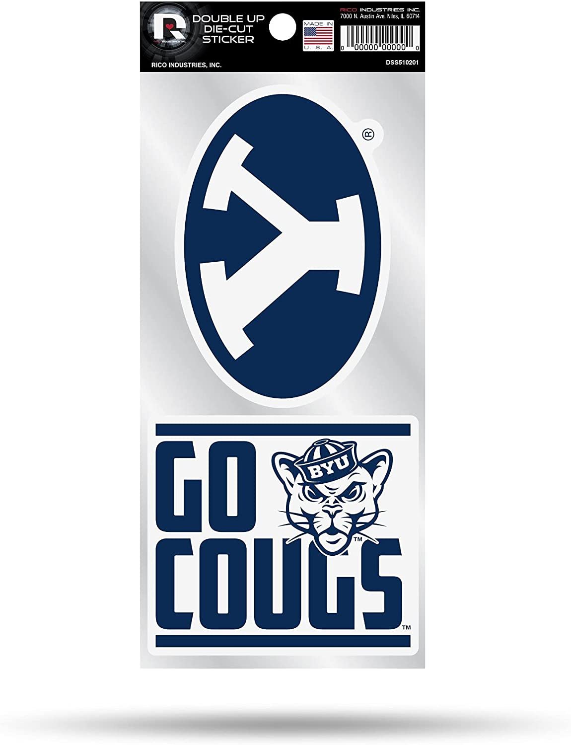 Brigham Young University Cougars BYU 2-Piece Double Up Die Cut Sticker Decal Sheet, 4x8 Inch