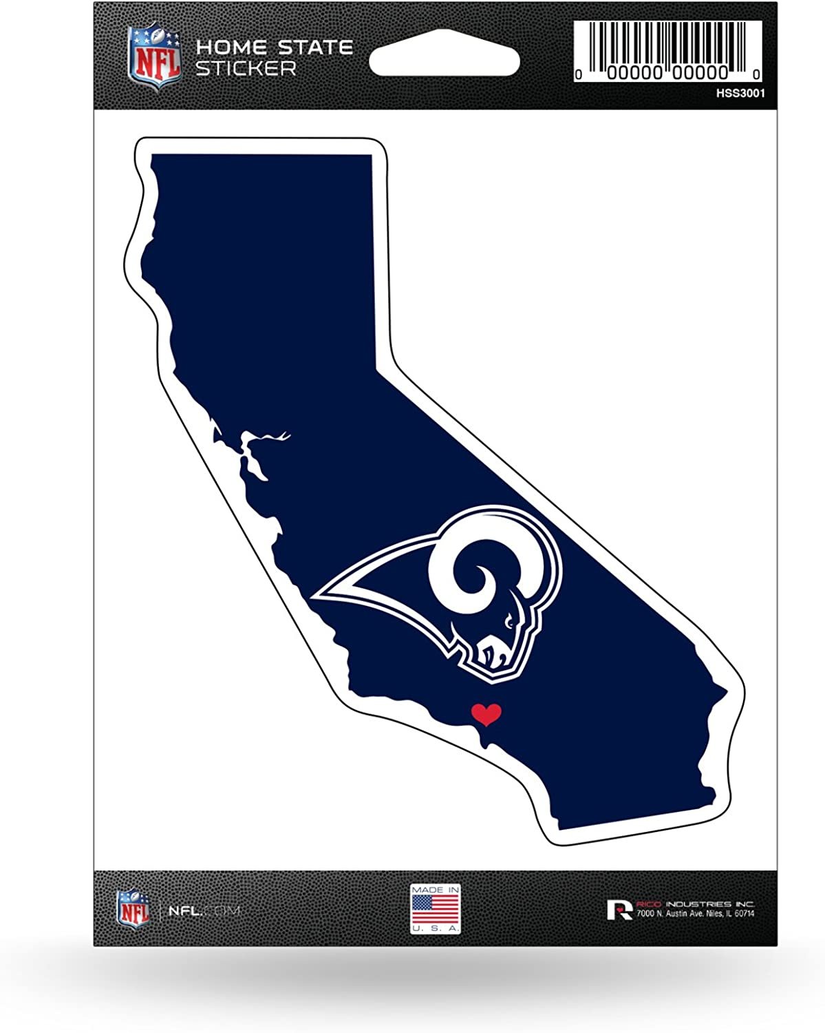 Los Angeles Rams 5 Inch Sticker Decal, Home State Design, Flat Vinyl, Full Adhesive Backing