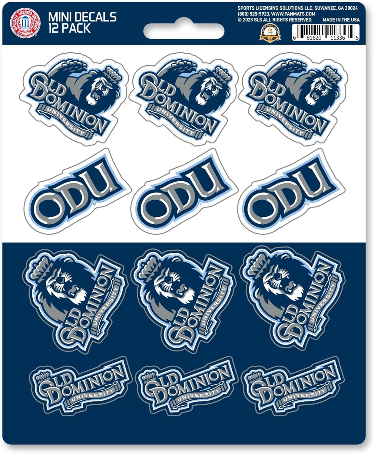Old Dominion University Monarchs 12-Piece Mini Decal Sticker Set, 5x6 Inch Sheet, Gift for football fans for any hard surfaces around home, automotive, personal items