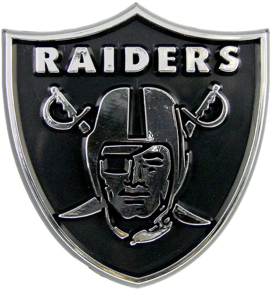 Las Vegas Raiders Auto Emblem, Plastic Molded, Silver Chrome Color, Raised 3D Effect, Adhesive Backing