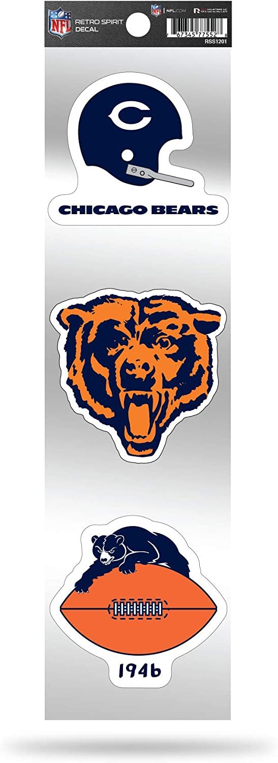 NFL Chicago Bears NFL 3-Piece Retro Spirit Decals, Team Color, Size of individual decals will vary