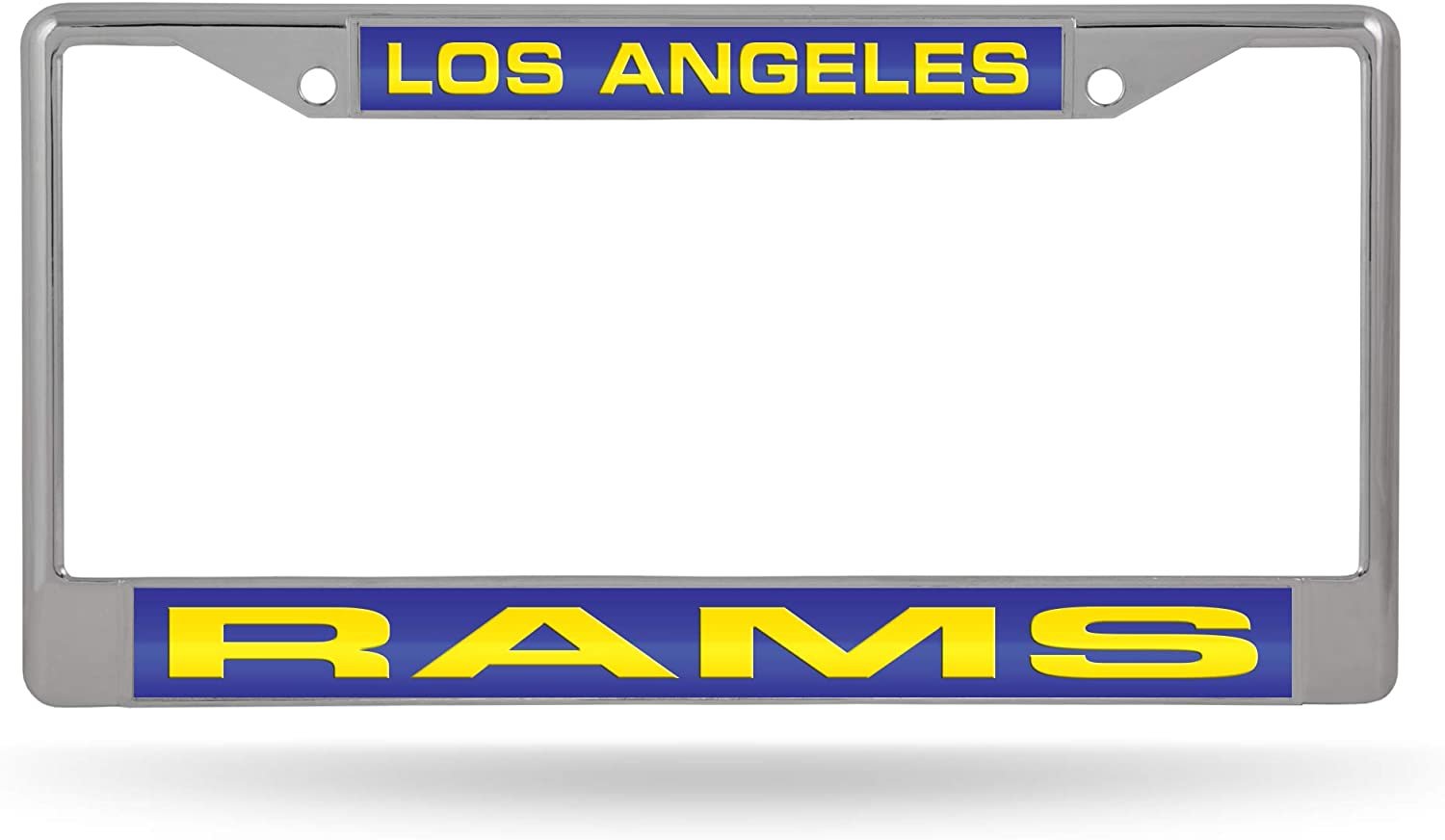 Los Angeles Rams Metal License Plate Frame Chrome Tag Cover, Laser Acrylic Mirrored Inserts, 12x6 Inch