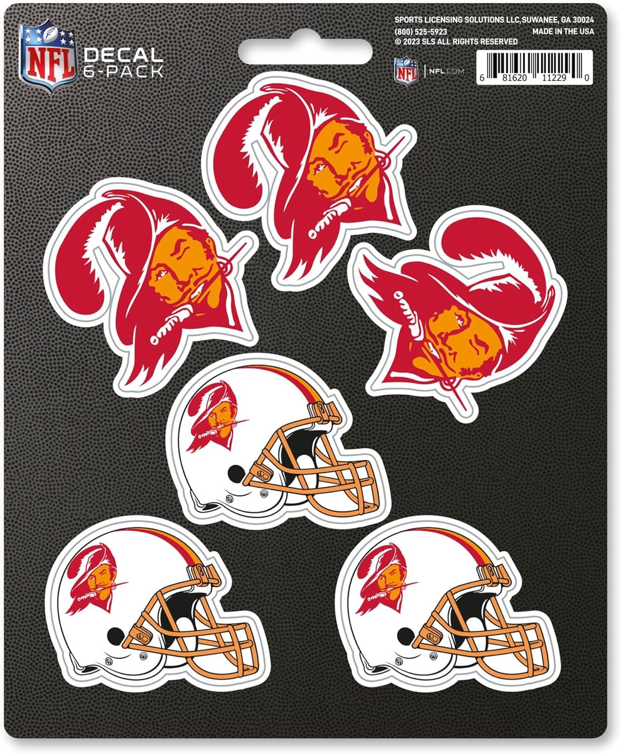 Tampa Bay Buccaneers 6-Piece Decal Sticker Set, Vintage Retro Logo, 5x6 Inch Sheet, Gift for football fans for any hard surfaces around home, automotive, personal items
