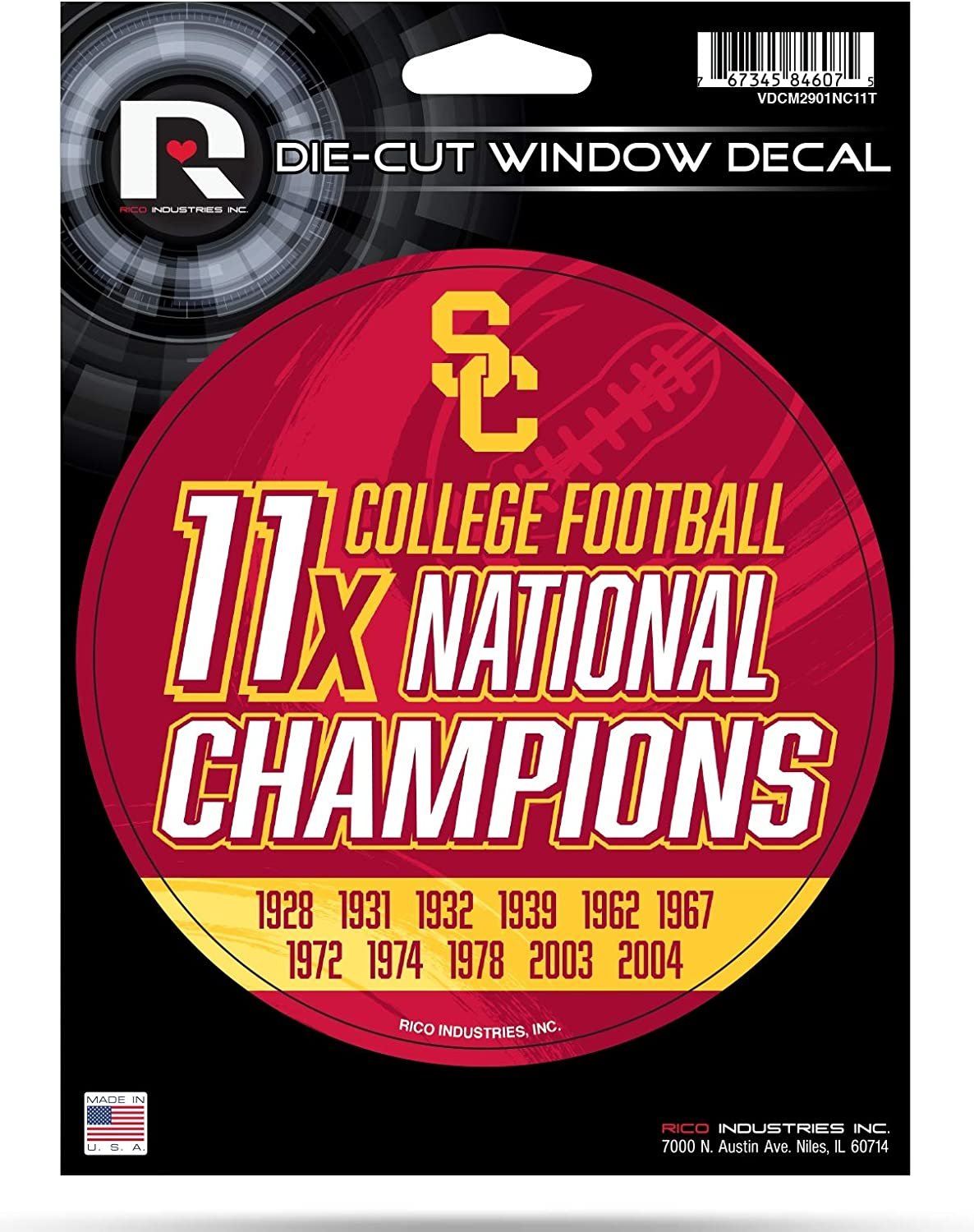 USC Trojans 11X Time Champions 5" Decal Sticker College Football Flat Vinyl Auto Emblem University of Southern California
