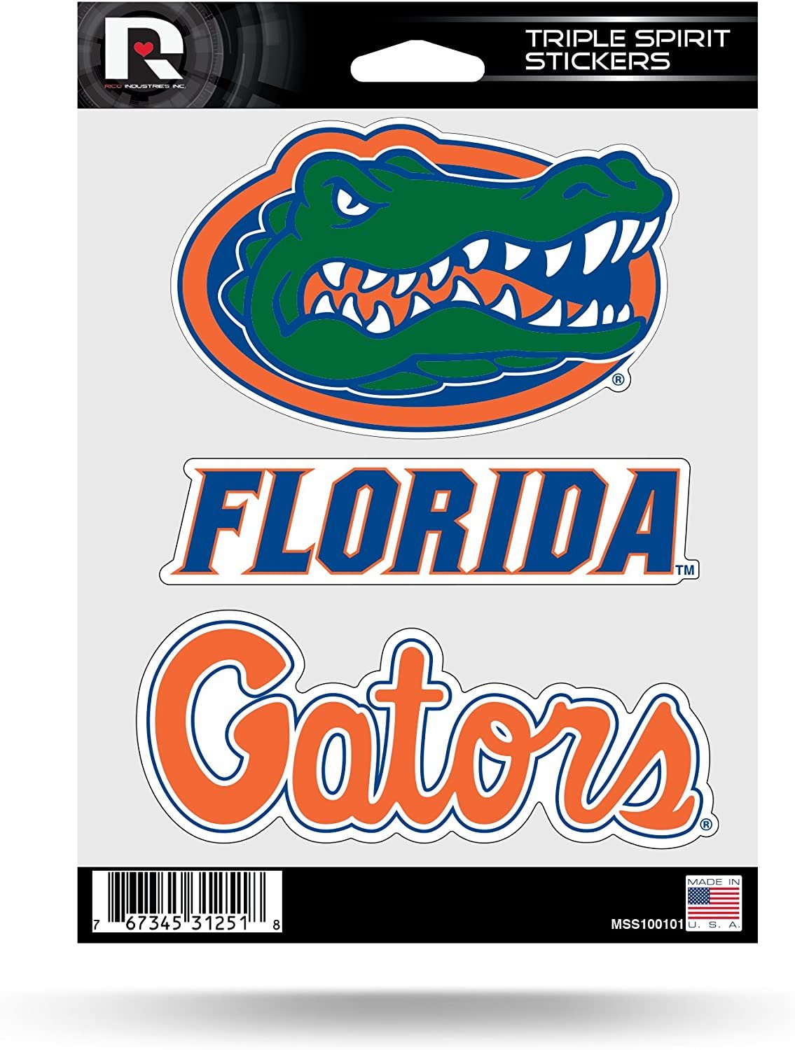 Florida Gators Die Cut 3-Piece Triple Spirit Sticker Sheet