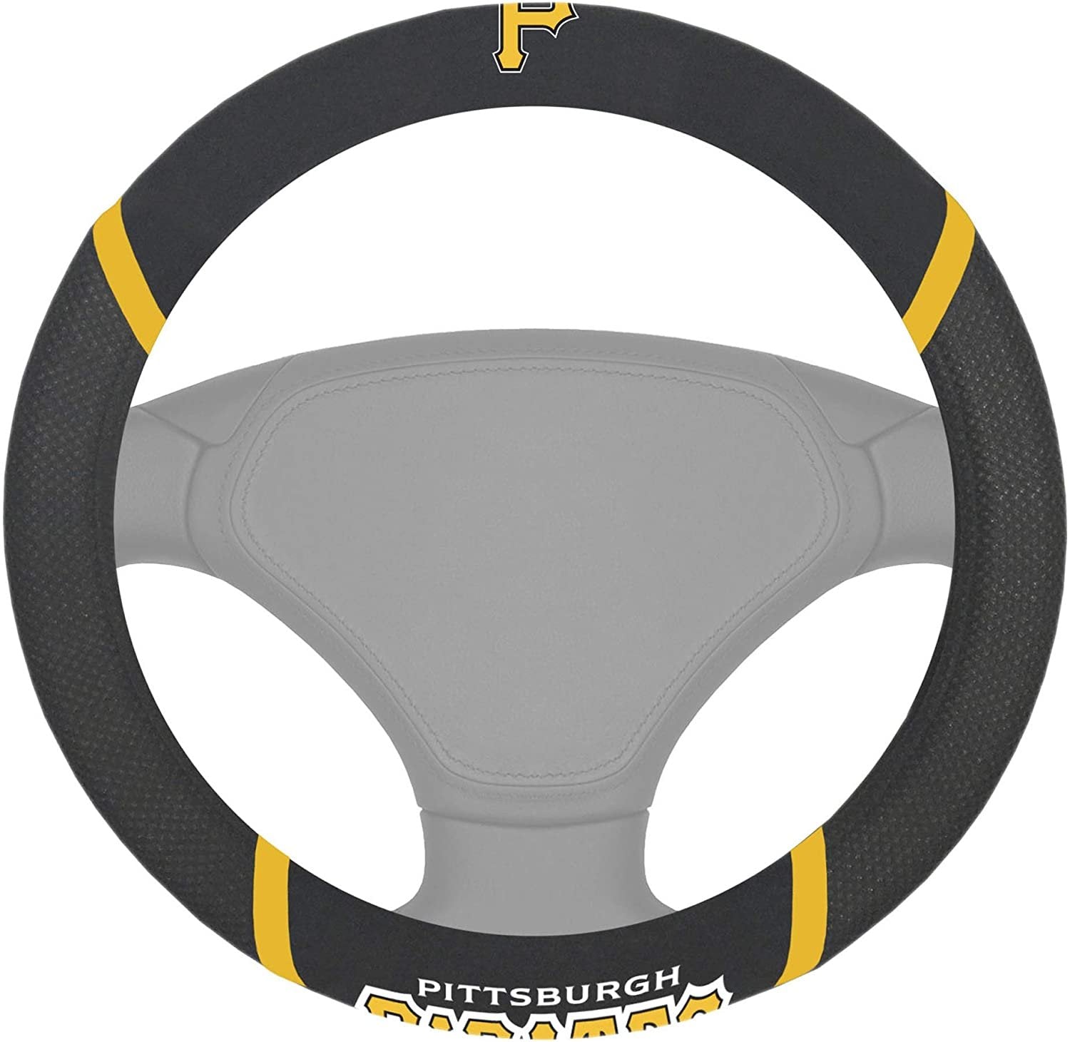 Pittsburgh Pirates Steering Wheel Cover Premium Embroidered Black 15 Inch