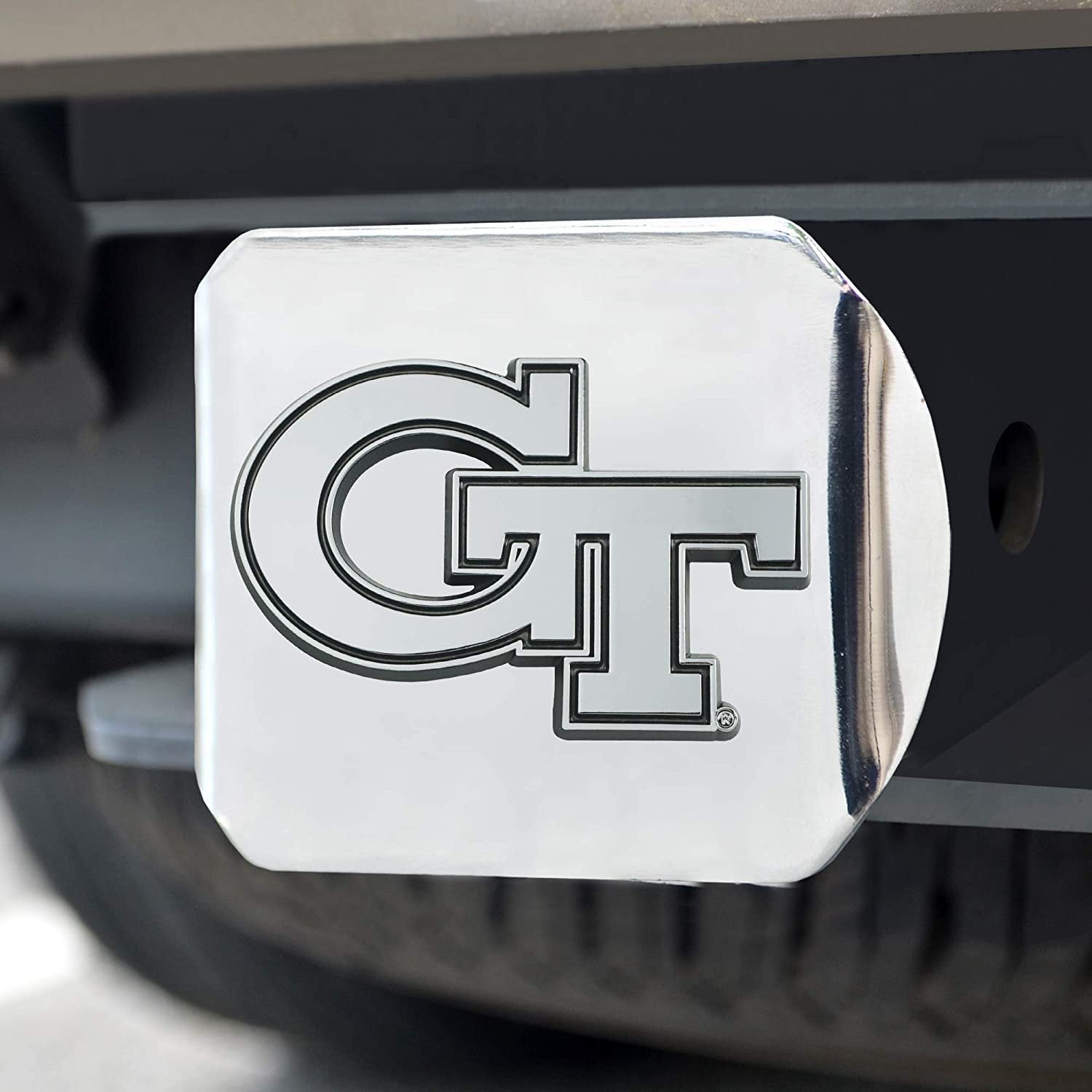 Georgia Tech Yellow Jackets Hitch Cover Solid Metal with Raised Chrome Metal Emblem 2" Square Type III University