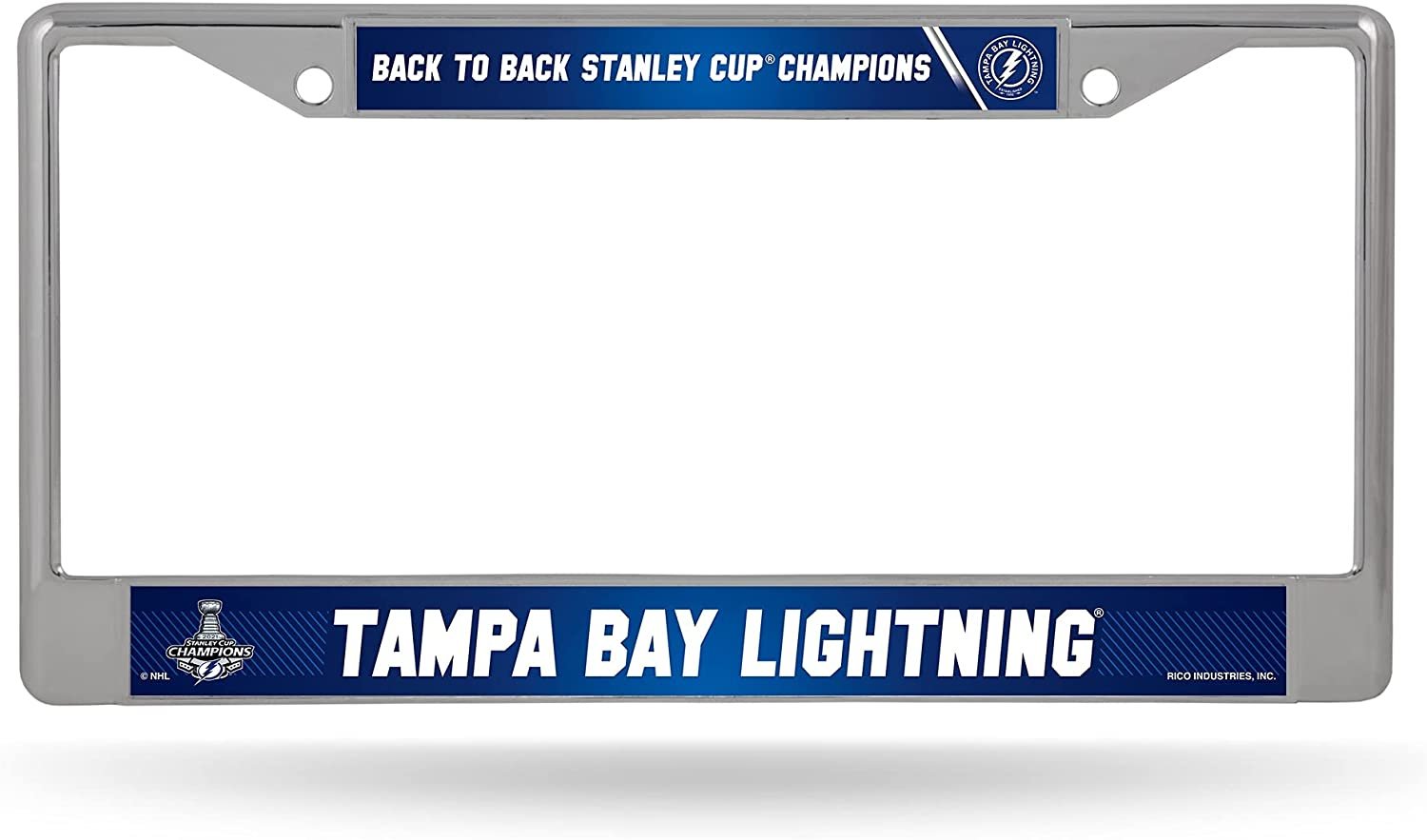 Tampa Bay Lightning 2021 Stanley Cup Champions Metal License Plate Frame Chrome Tag Cover, 12x6 Inch