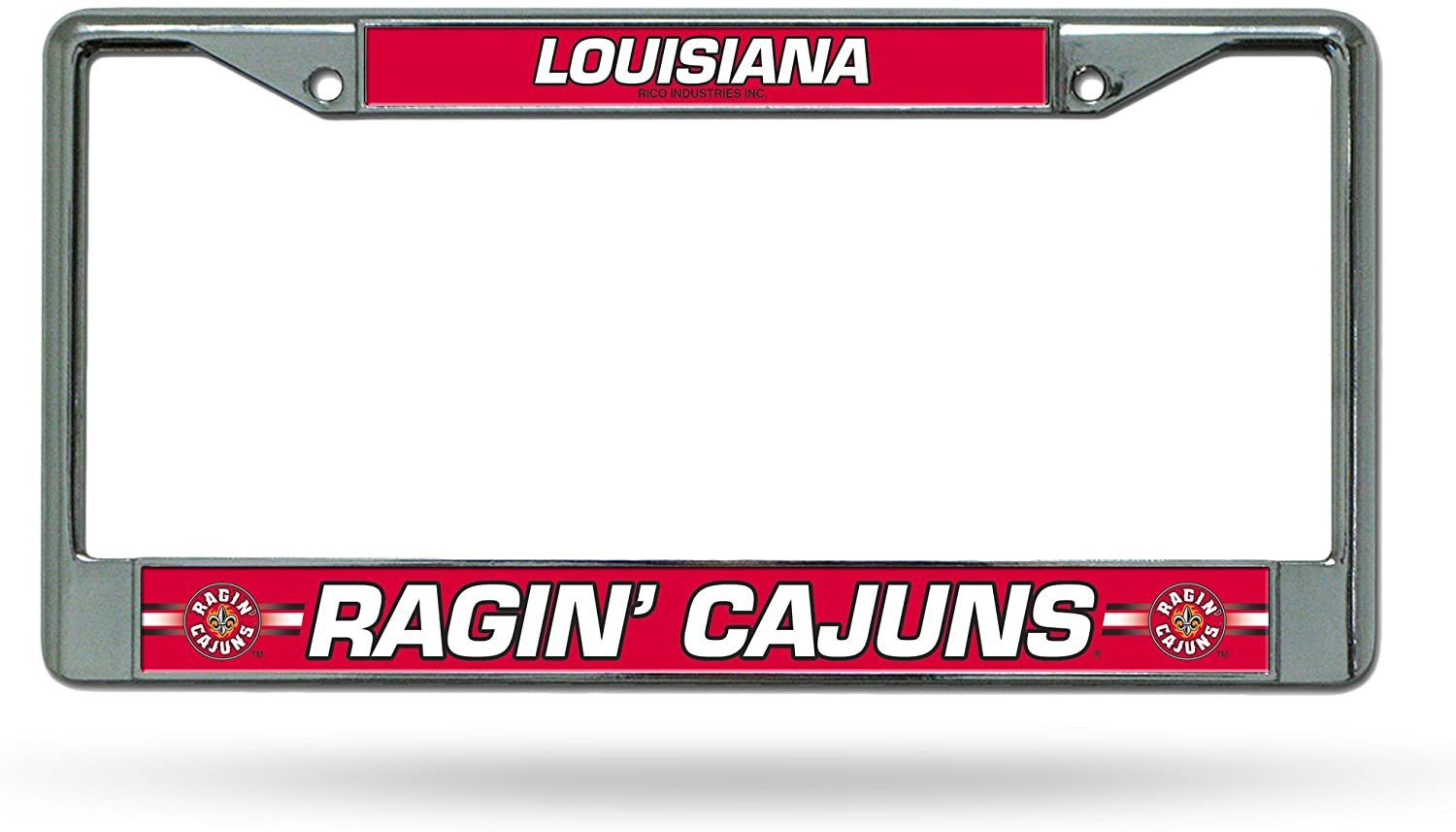 University of Louisiana Lafayette Ragin Cajuns Metal License Plate Frame Chrome Tag Cover, 12x6 Inch