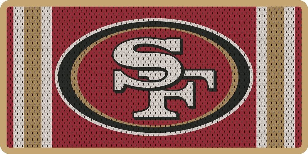 San Francisco 49ers Premium Laser Cut Tag License Plate, Jersey Design, Mirrored Acrylic Inlaid, 6x12 Inch