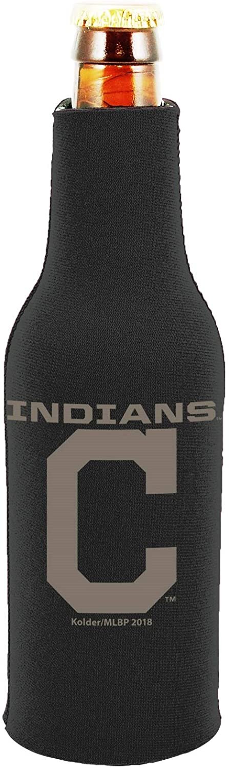Cleveland Indians 2-Pack Tonal Black Design Zipper Bottle Neoprene Beverage Insulator Holder Baseball